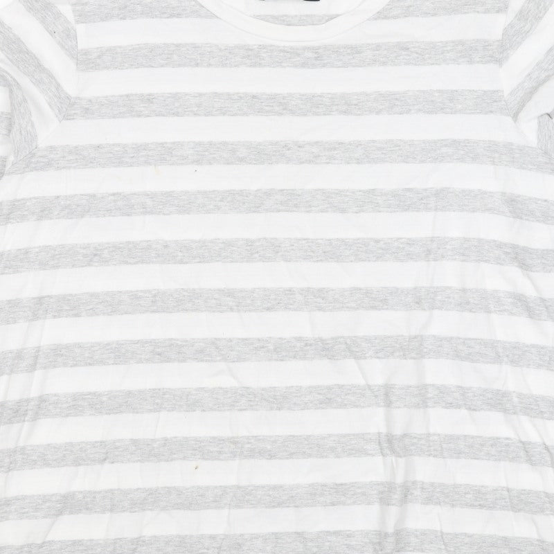 Marks and Spencer Women White Grey Stripe Long Sleeve T-Shirt UK 14