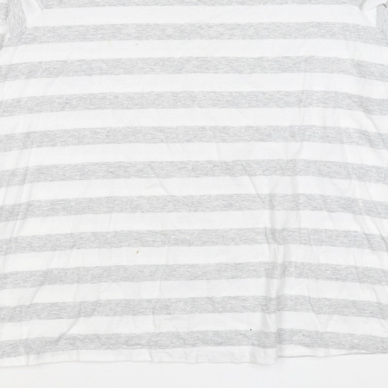 Marks and Spencer Women White Grey Stripe Long Sleeve T-Shirt UK 14