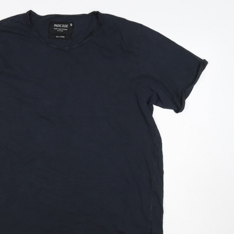 Indicode Men’s Blue 2XL V-Neck Short Sleeve Cotton T-Shirt