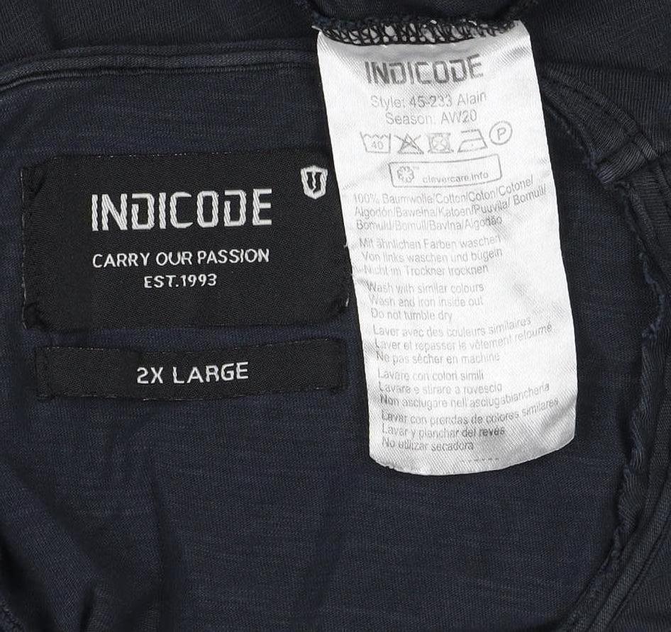 Indicode Men’s Blue 2XL V-Neck Short Sleeve Cotton T-Shirt
