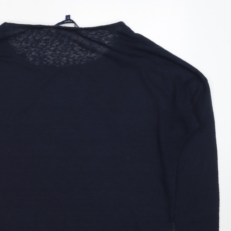 Next Women Blue UK 10 Long Sleeve Lace Hem Jersey T-Shirt Top
