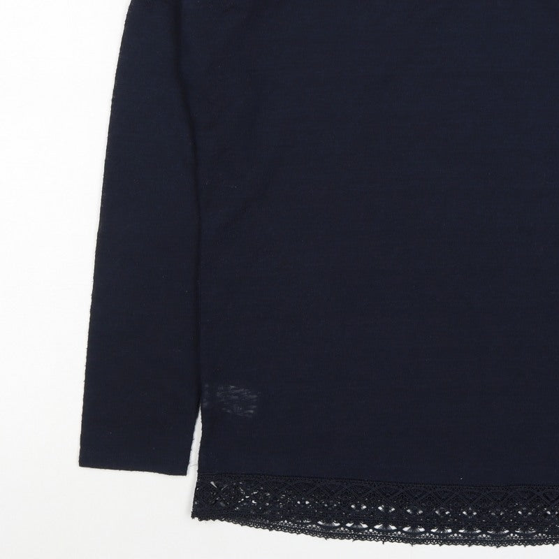 Next Women Blue UK 10 Long Sleeve Lace Hem Jersey T-Shirt Top