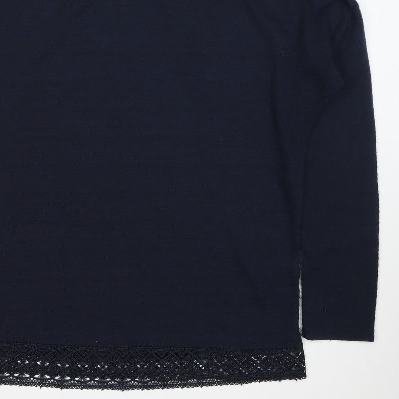 Next Women Blue UK 10 Long Sleeve Lace Hem Jersey T-Shirt Top