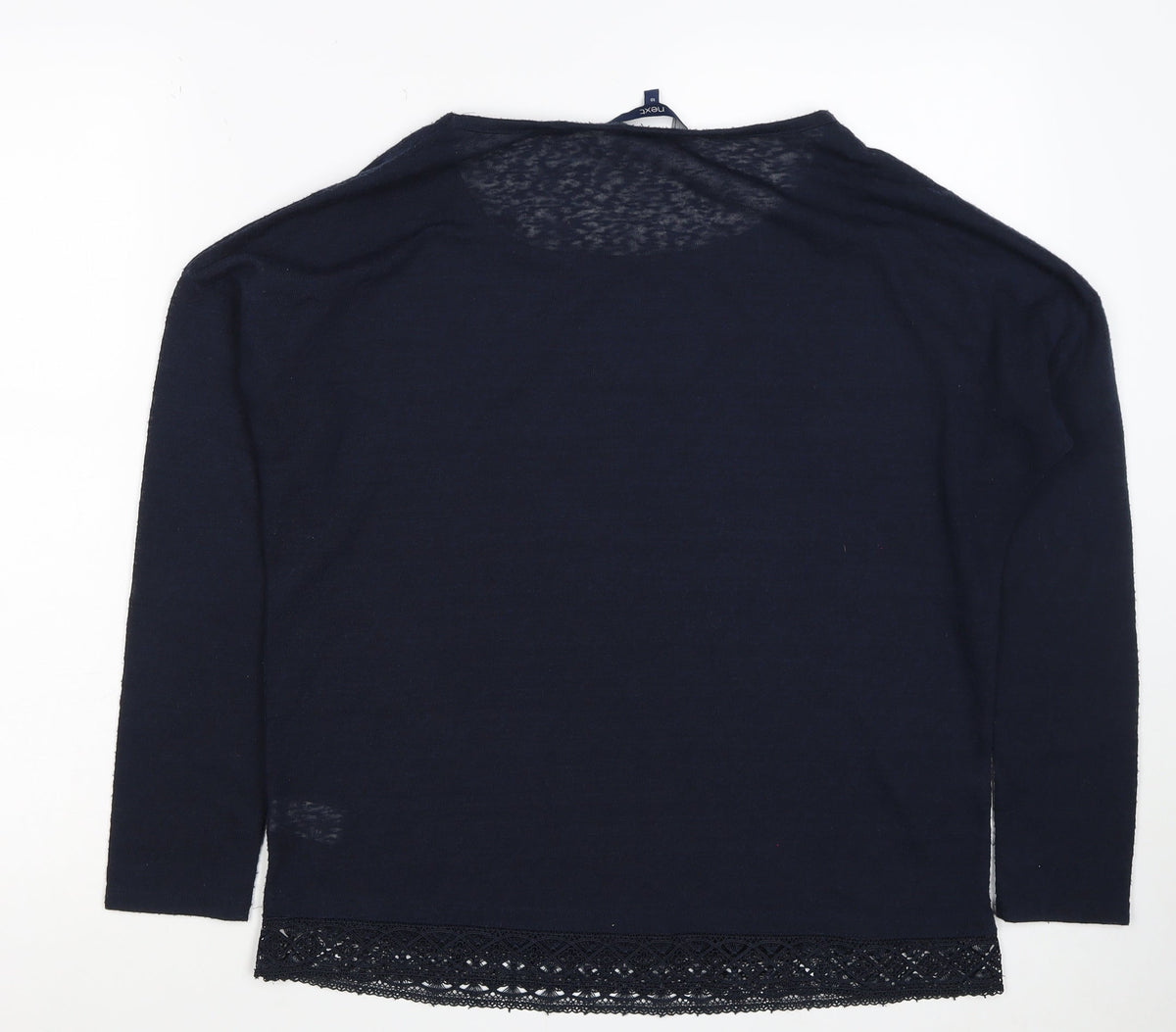 Next Women Blue UK 10 Long Sleeve Lace Hem Jersey T-Shirt Top