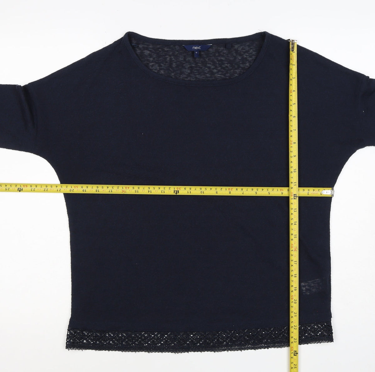 Next Women Blue UK 10 Long Sleeve Lace Hem Jersey T-Shirt Top