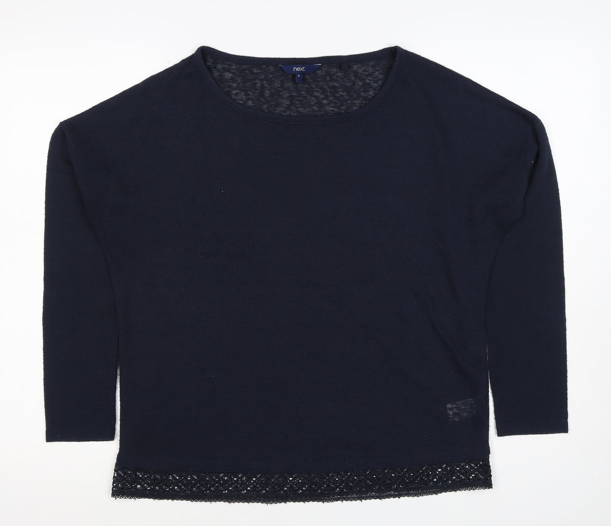 Next Women Blue UK 10 Long Sleeve Lace Hem Jersey T-Shirt Top