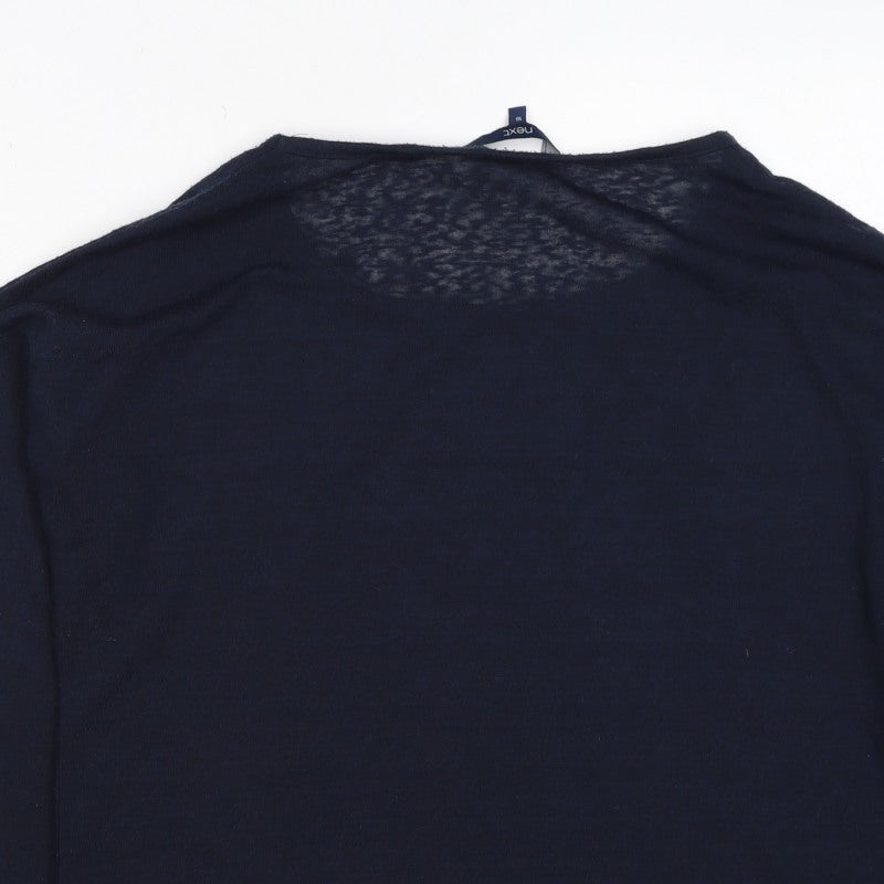 Next Women Blue UK 10 Long Sleeve Lace Hem Jersey T-Shirt Top
