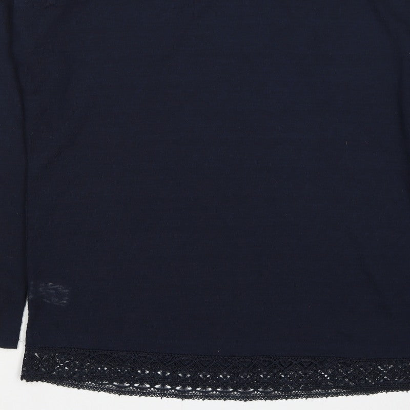Next Women Blue UK 10 Long Sleeve Lace Hem Jersey T-Shirt Top