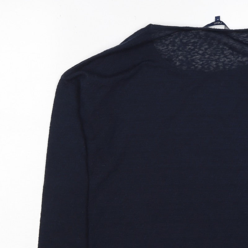 Next Women Blue UK 10 Long Sleeve Lace Hem Jersey T-Shirt Top