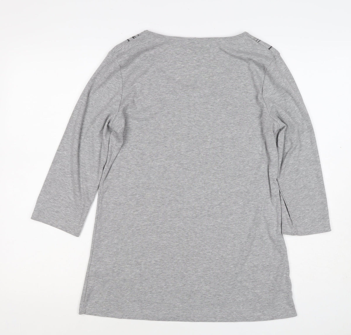 M&Co. Women Grey M Rose Chain Rhinestone Scoop Neck 3/4 Sleeve Top