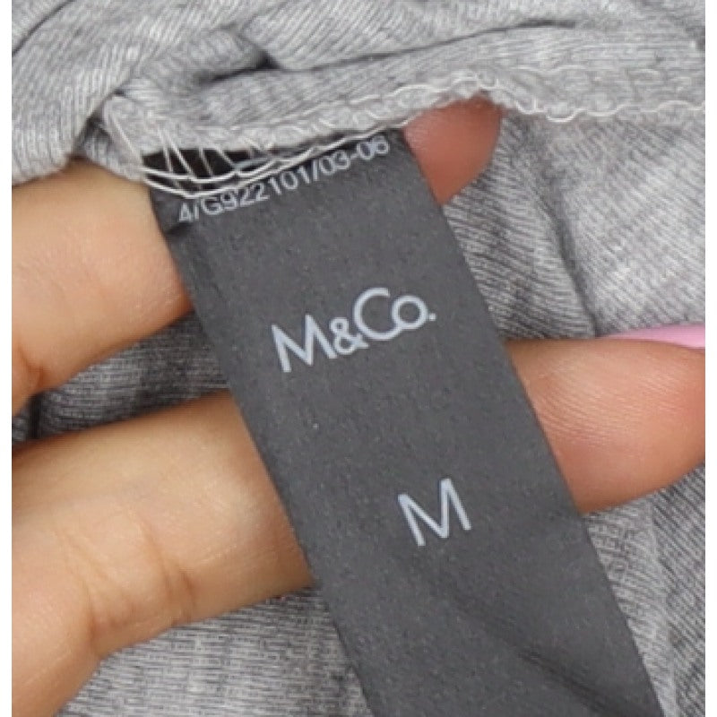 M&Co. Women Grey M Rose Chain Rhinestone Scoop Neck 3/4 Sleeve Top