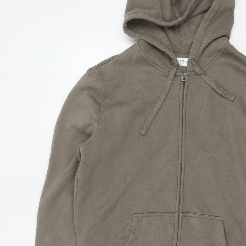 Easy Men's Brown L Full Zip Hooded Fleece Hoodie Pockets