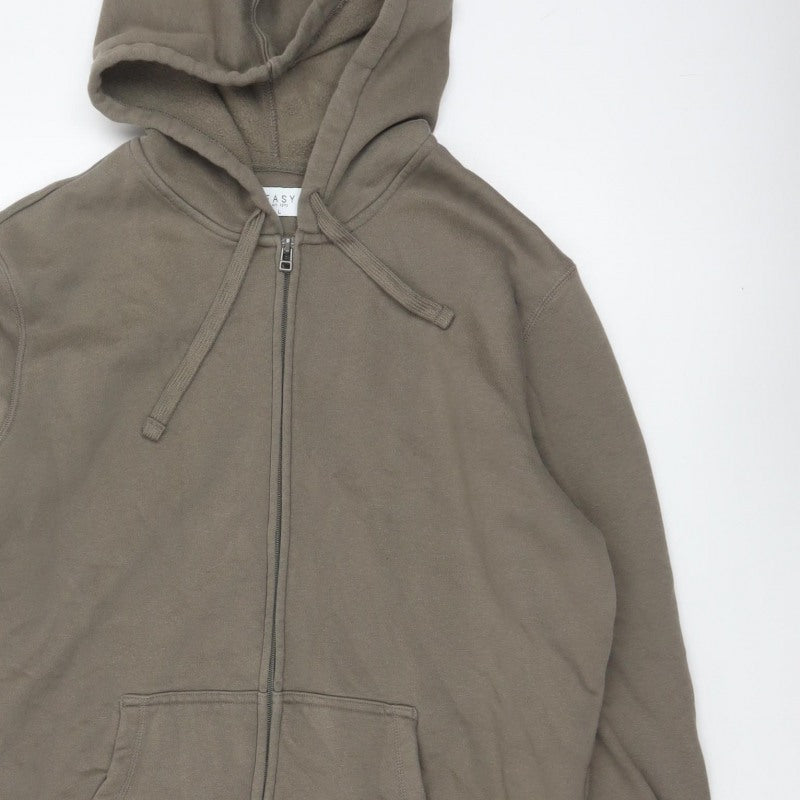 Easy Men's Brown L Full Zip Hooded Fleece Hoodie Pockets