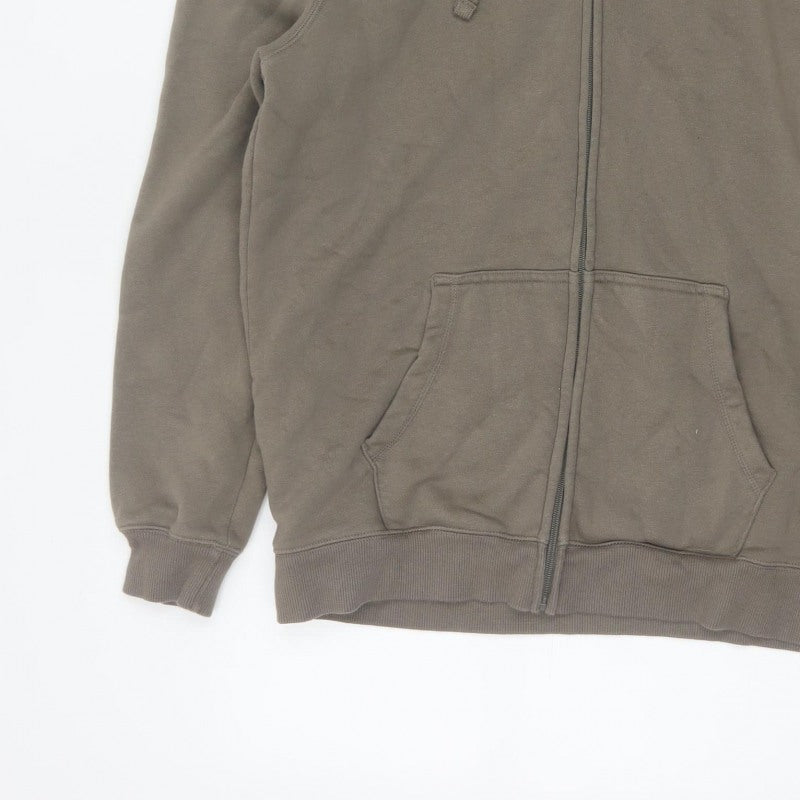 Easy Men's Brown L Full Zip Hooded Fleece Hoodie Pockets