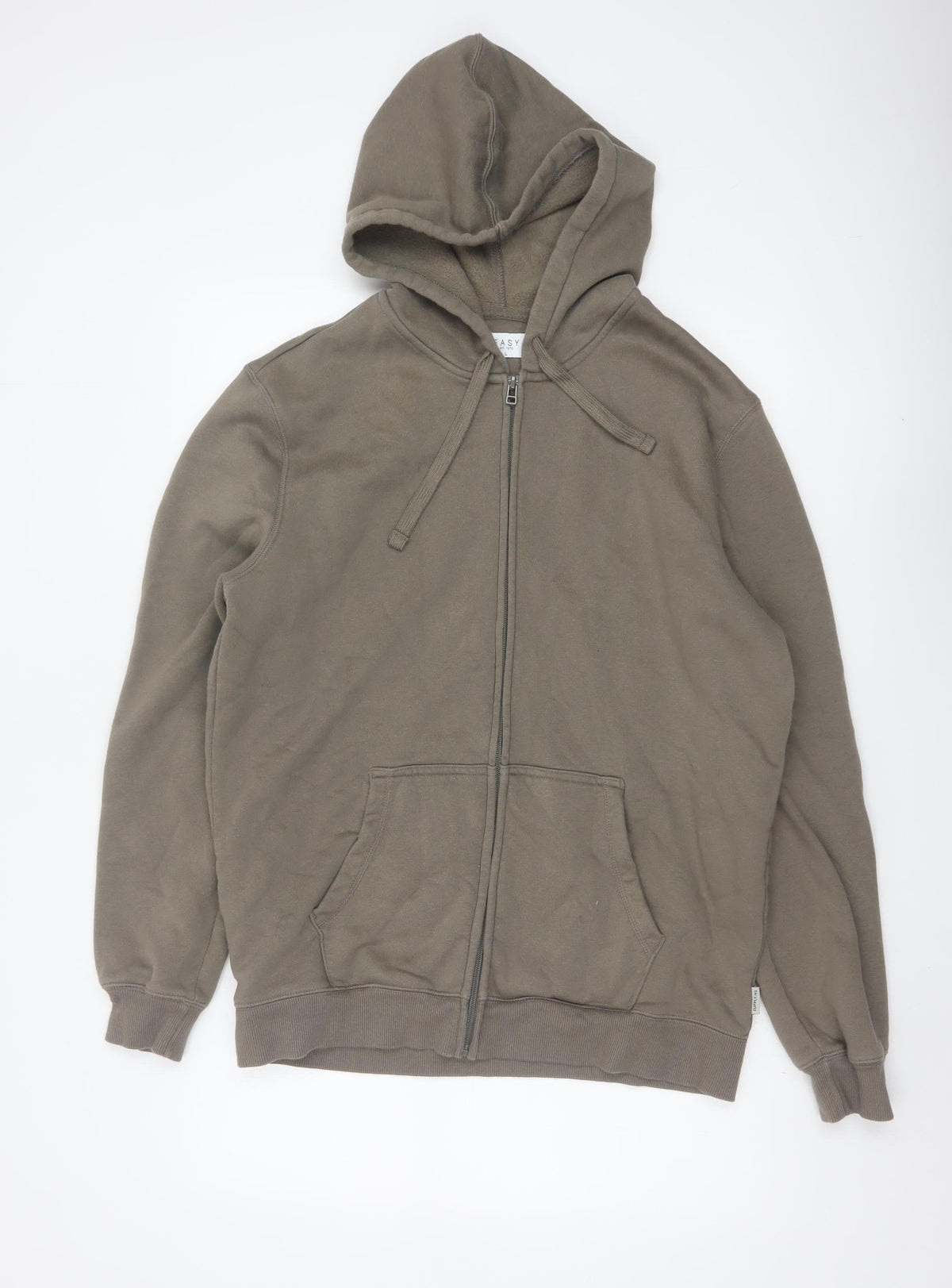 Easy Men's Brown L Full Zip Hooded Fleece Hoodie Pockets