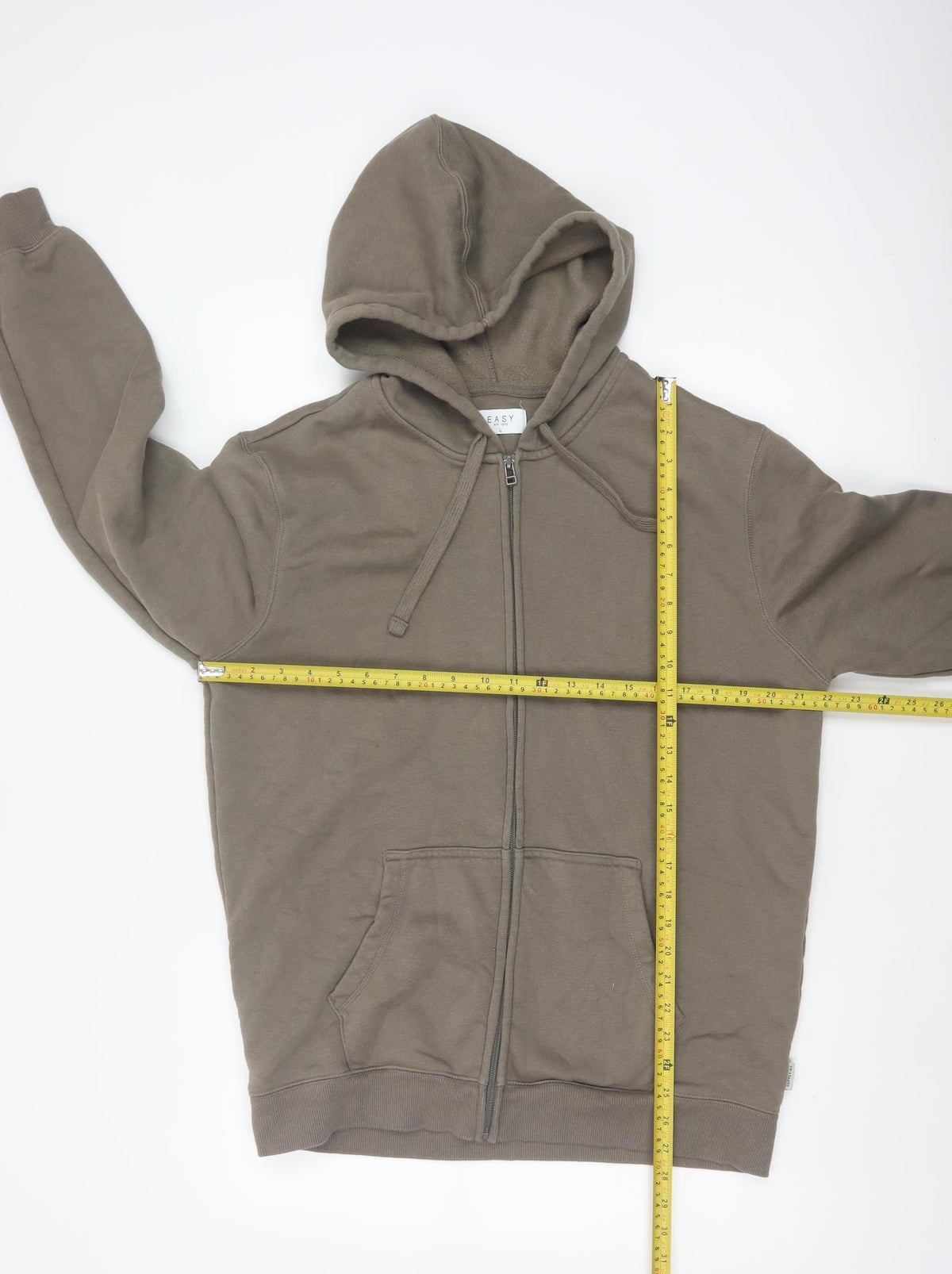 Easy Men's Brown L Full Zip Hooded Fleece Hoodie Pockets