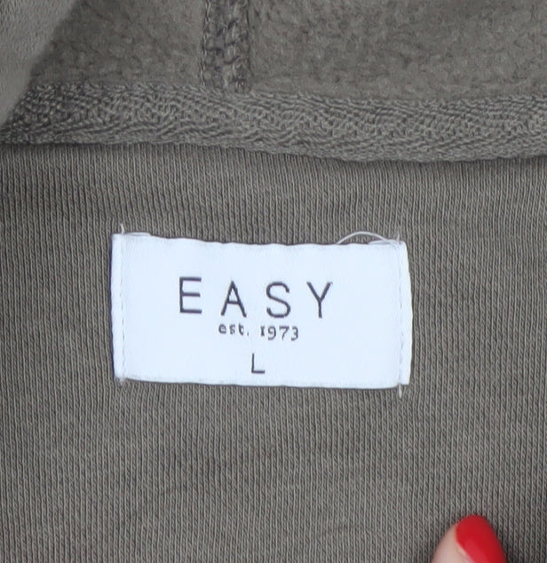 Easy Men's Brown L Full Zip Hooded Fleece Hoodie Pockets