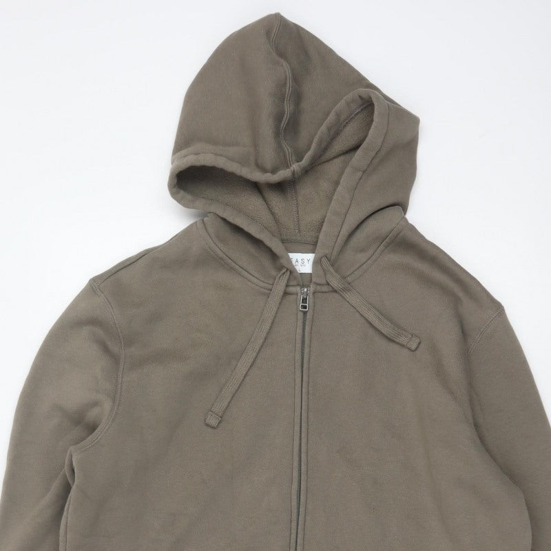 Easy Men's Brown L Full Zip Hooded Fleece Hoodie Pockets