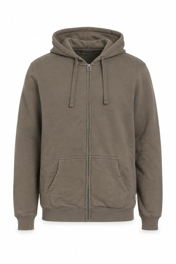 Easy Men's Brown L Full Zip Hooded Fleece Hoodie Pockets