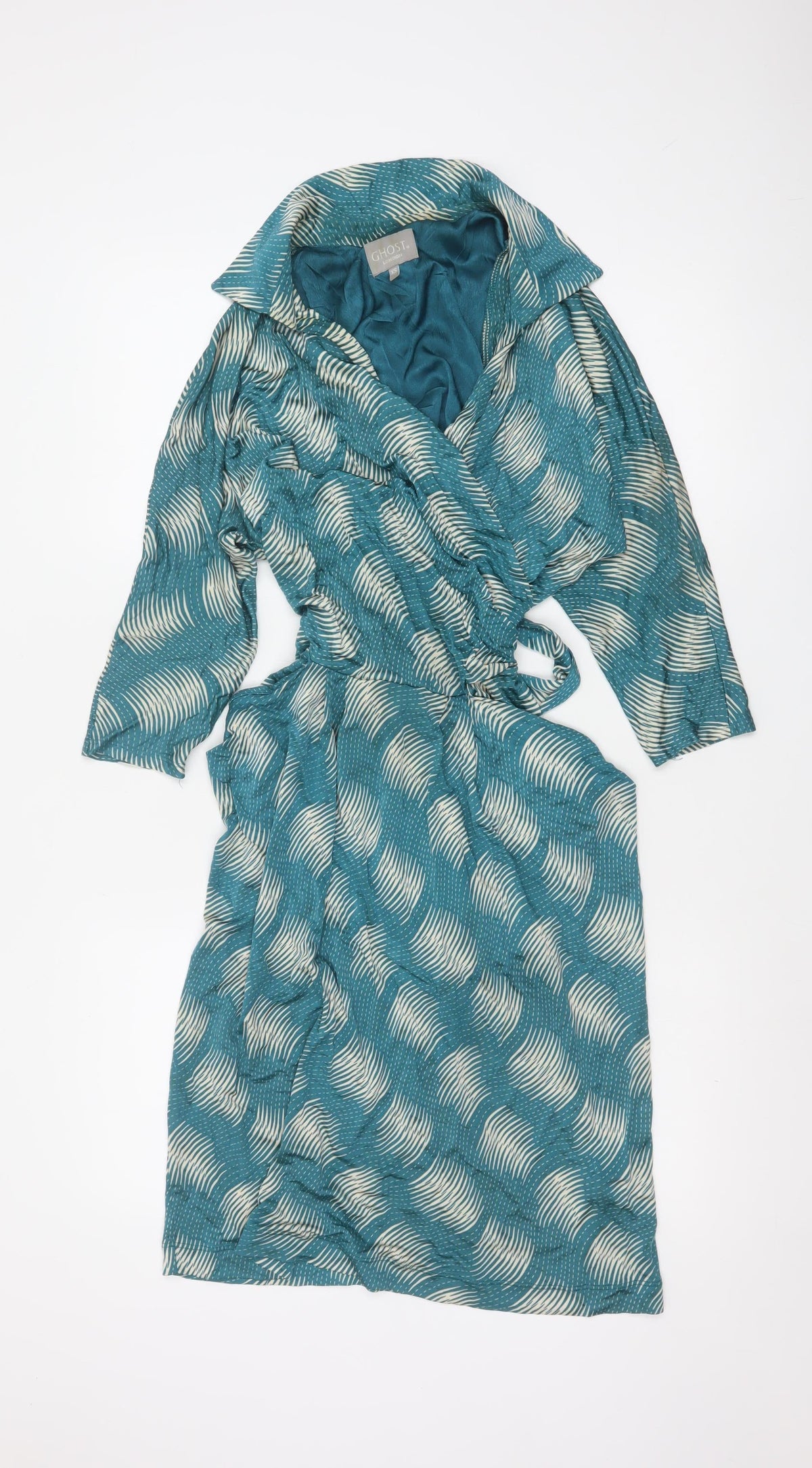 Ghost London Women’s Blue XS Stripe V-Neck Long Sleeve Wrap Dress