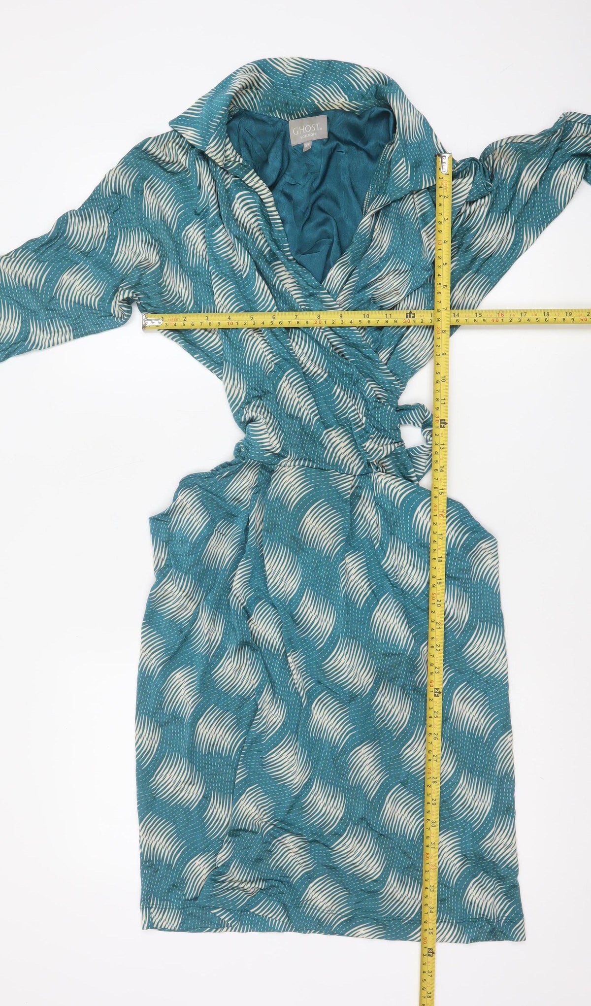Ghost London Women’s Blue XS Stripe V-Neck Long Sleeve Wrap Dress