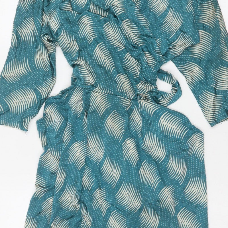 Ghost London Women’s Blue XS Stripe V-Neck Long Sleeve Wrap Dress
