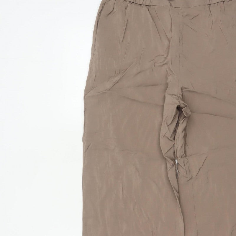 Weekday Women Beige M Wide-Leg Pull-On Viscose Trousers