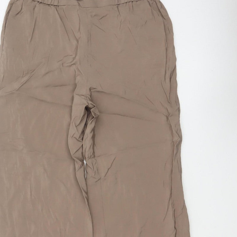 Weekday Women Beige M Wide-Leg Pull-On Viscose Trousers