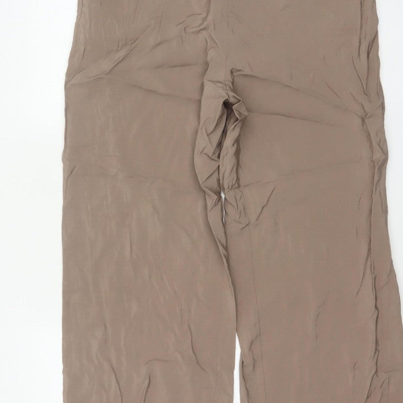 Weekday Women Beige M Wide-Leg Pull-On Viscose Trousers
