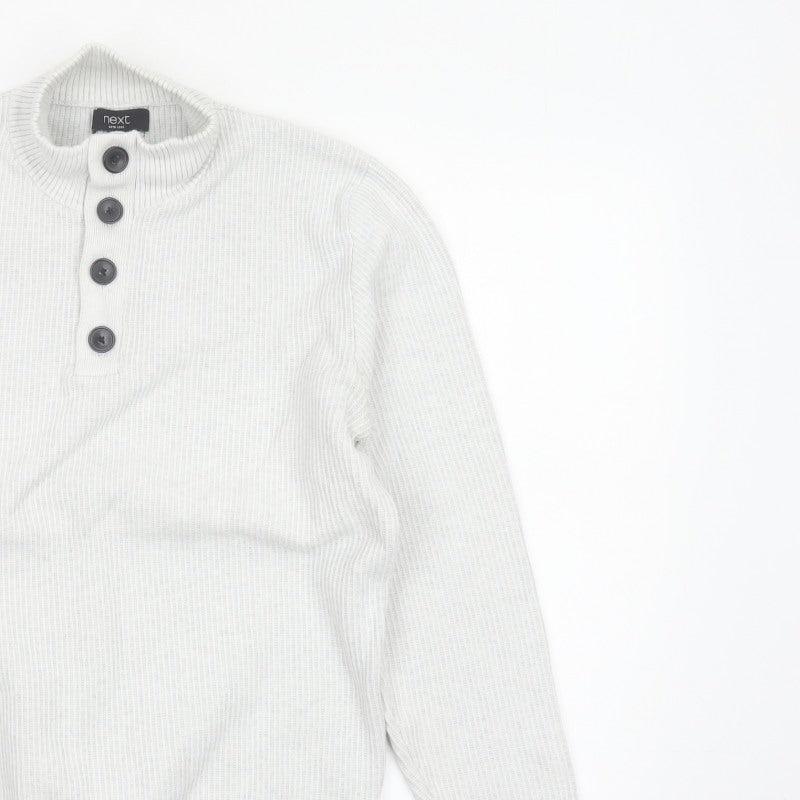 Next Men's Ivory L Henley Button High Neck Rib Knit Jumper