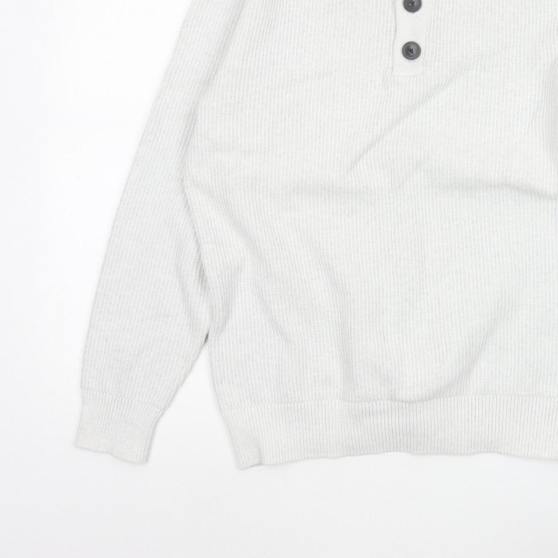 Next Men's Ivory L Henley Button High Neck Rib Knit Jumper
