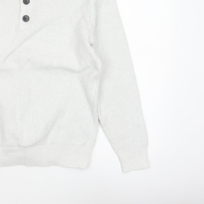Next Men's Ivory L Henley Button High Neck Rib Knit Jumper