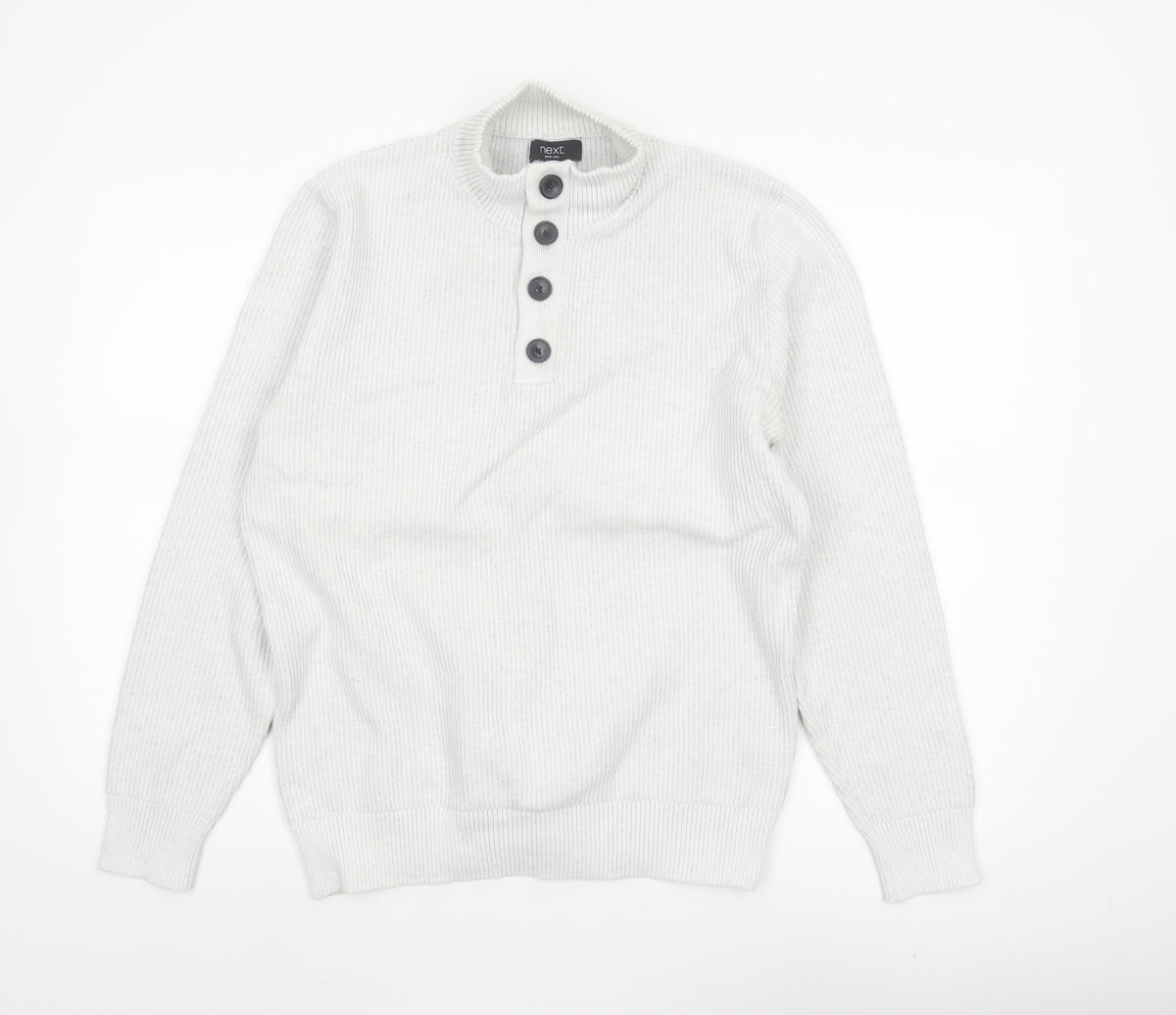 Next Men's Ivory L Henley Button High Neck Rib Knit Jumper