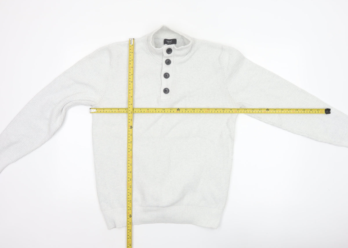 Next Men's Ivory L Henley Button High Neck Rib Knit Jumper