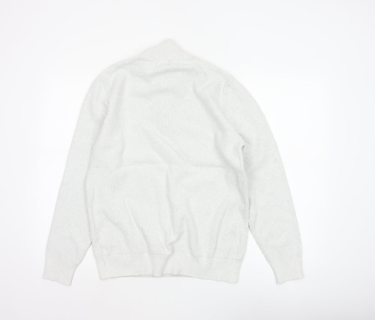 Next Men's Ivory L Henley Button High Neck Rib Knit Jumper