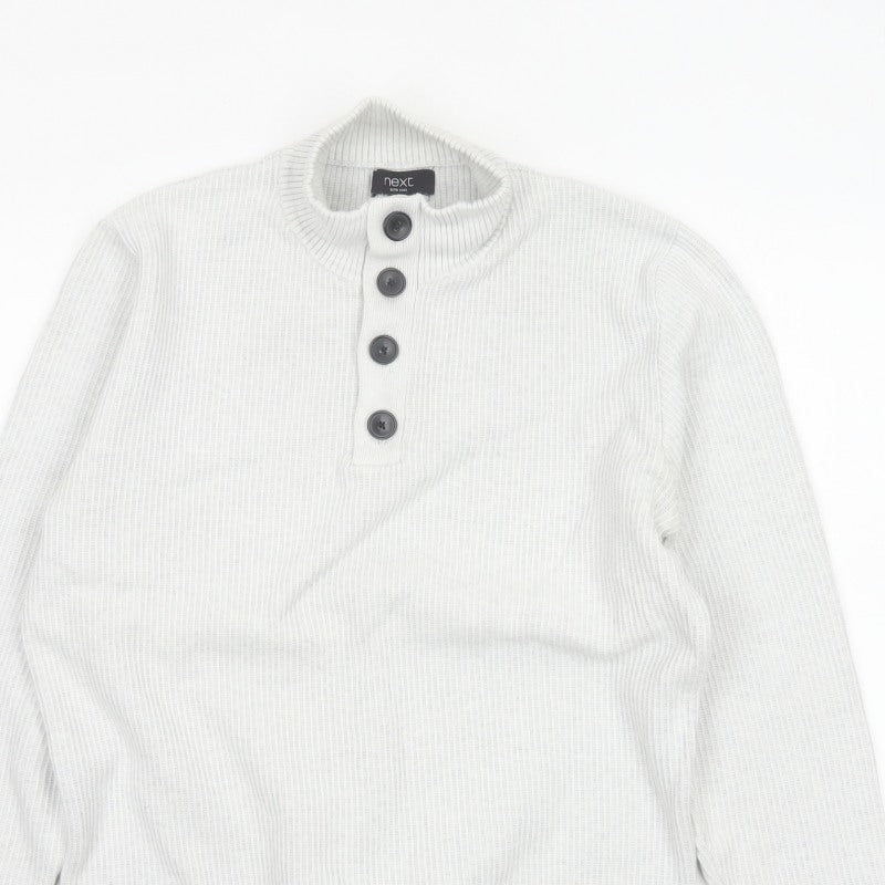 Next Men's Ivory L Henley Button High Neck Rib Knit Jumper