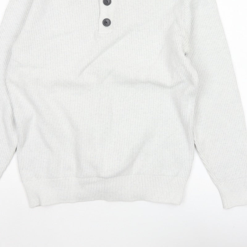 Next Men's Ivory L Henley Button High Neck Rib Knit Jumper