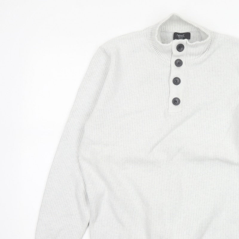 Next Men's Ivory L Henley Button High Neck Rib Knit Jumper