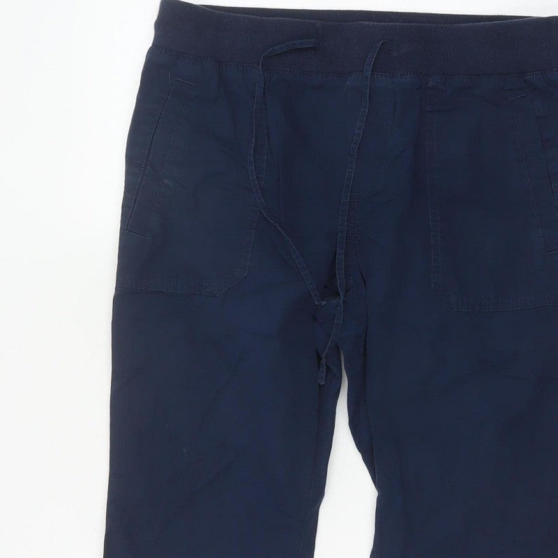 Marks & Spencer Women Blue UK 14 Short Cotton Jogger Trousers Pockets