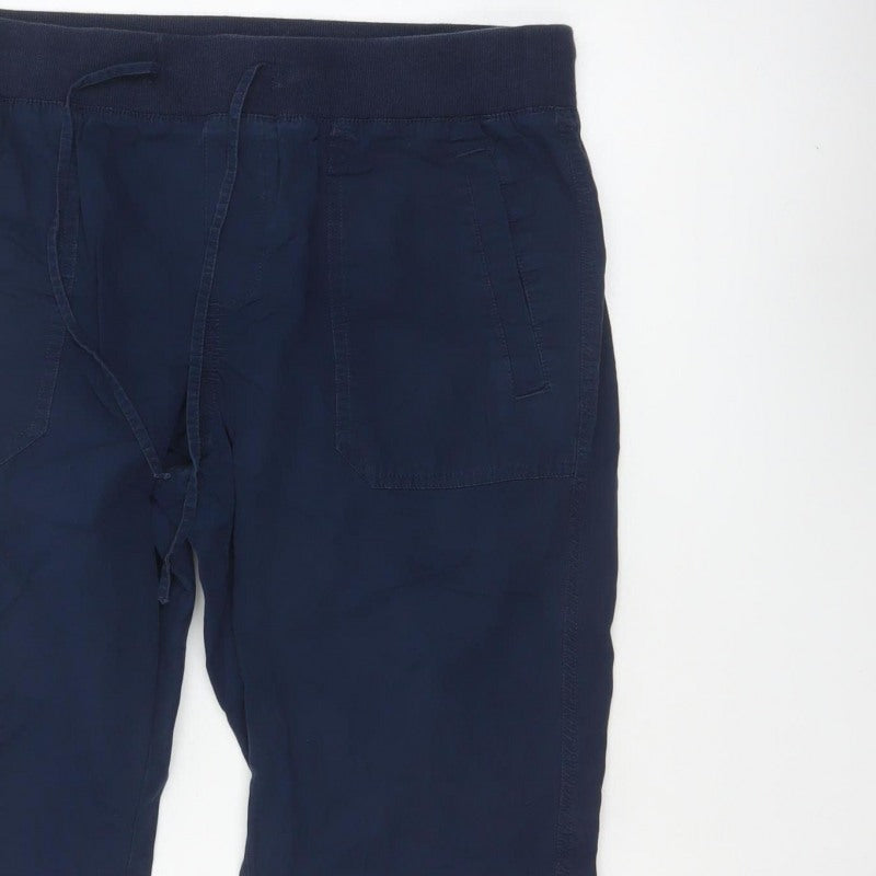 Marks & Spencer Women Blue UK 14 Short Cotton Jogger Trousers Pockets