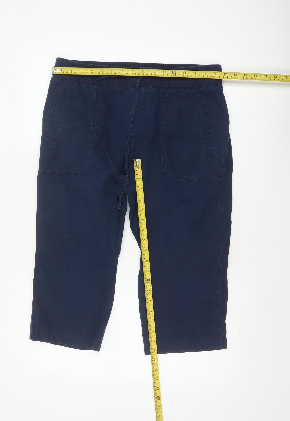 Marks & Spencer Women Blue UK 14 Short Cotton Jogger Trousers Pockets