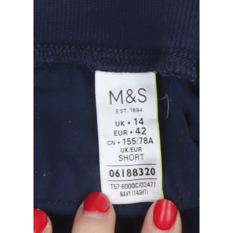 Marks & Spencer Women Blue UK 14 Short Cotton Jogger Trousers Pockets