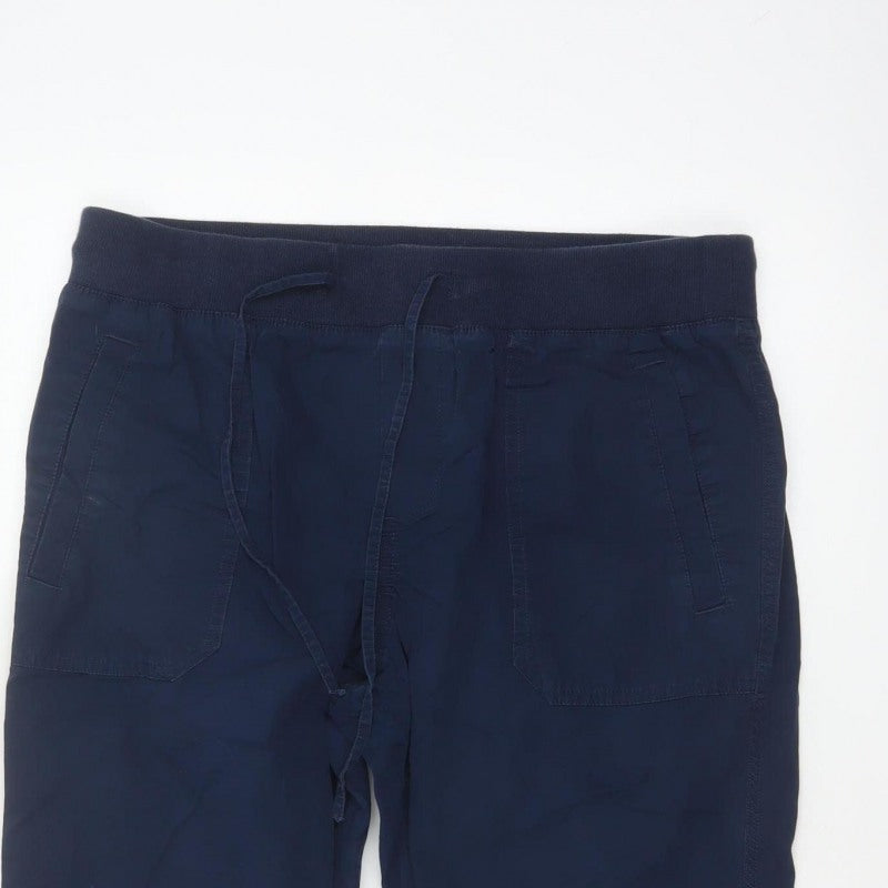 Marks & Spencer Women Blue UK 14 Short Cotton Jogger Trousers Pockets
