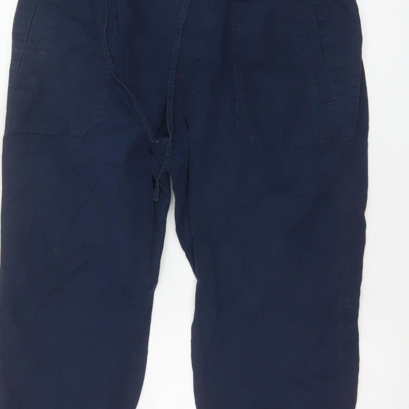 Marks & Spencer Women Blue UK 14 Short Cotton Jogger Trousers Pockets