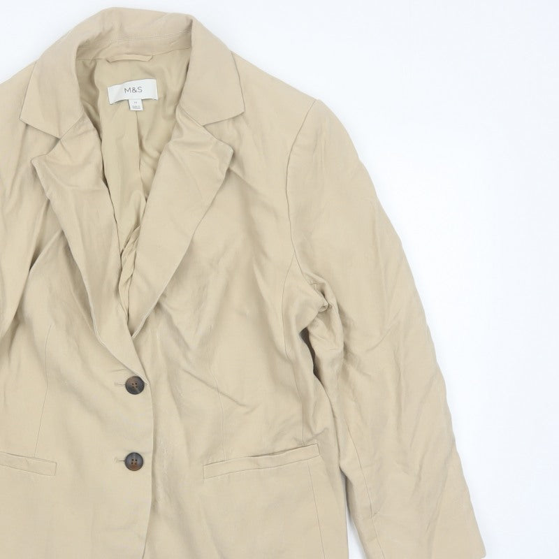 Marks & Spencer Women’s Beige UK 18 Long Notch Lapel 2 Button Blazer