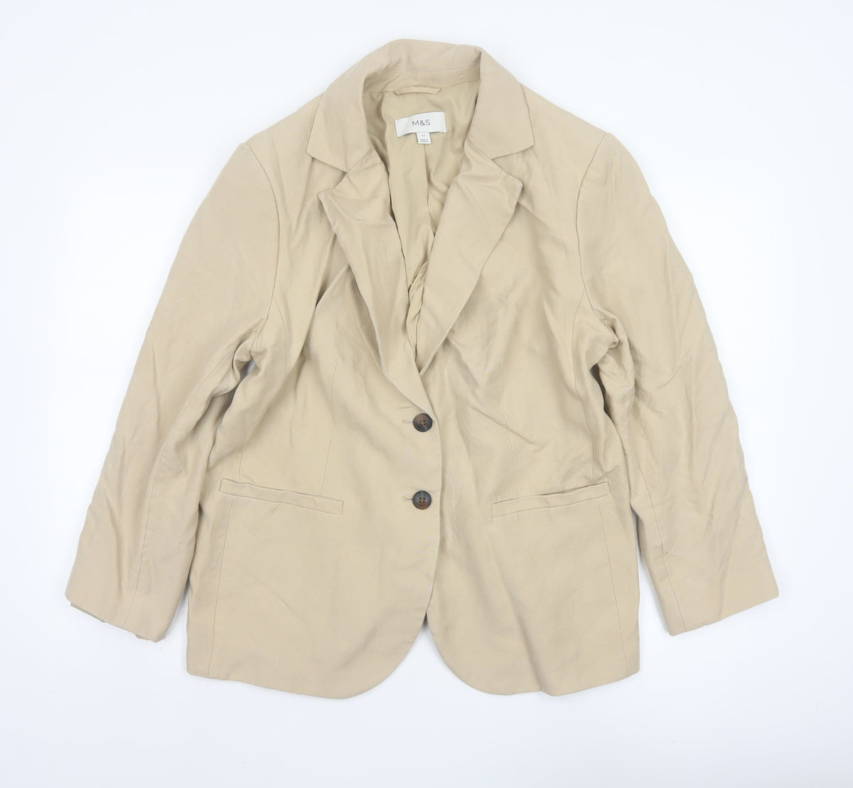 Marks & Spencer Women’s Beige UK 18 Long Notch Lapel 2 Button Blazer
