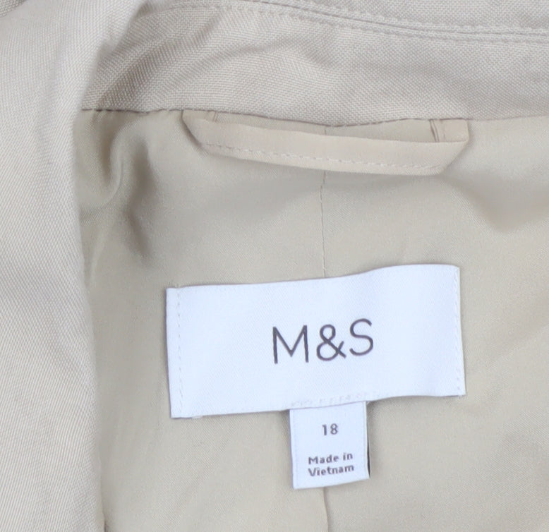 Marks & Spencer Women’s Beige UK 18 Long Notch Lapel 2 Button Blazer