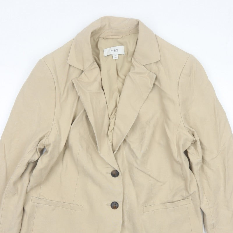 Marks & Spencer Women’s Beige UK 18 Long Notch Lapel 2 Button Blazer