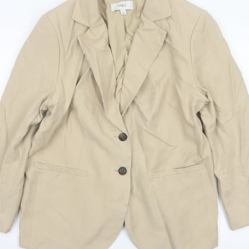 Marks & Spencer Women’s Beige UK 18 Long Notch Lapel 2 Button Blazer