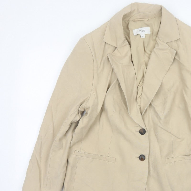 Marks & Spencer Women’s Beige UK 18 Long Notch Lapel 2 Button Blazer